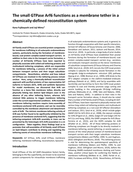 The Small Gtpase Arf6 Functions As a Membrane Tether in a Chemically-Defined Reconstitution System