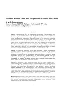 Modified Hubble's Law and the Primordial Cosmic Black Hole