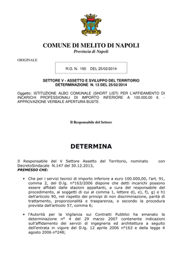 Comune Di Melito Di Napoli Determina