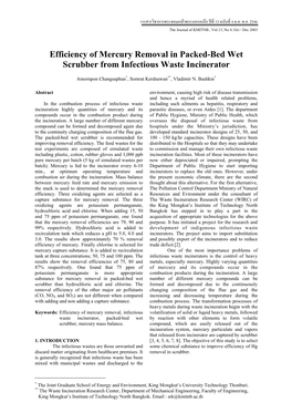 Mercury Removal in Packed Bed Wet Scrubber from Infectious Waste Incinerator