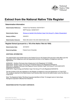 Extract from the National Native Title Register