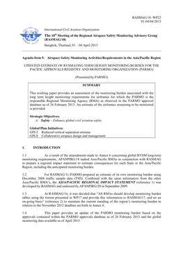 RASMAG/18−WP22 01-04/04/2013 International Civil Aviation Organization the 18Th Meeting of the Regional Airspace Safety Monito