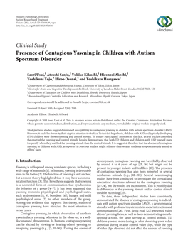 Clinical Study Presence of Contagious Yawning in Children with Autism Spectrum Disorder