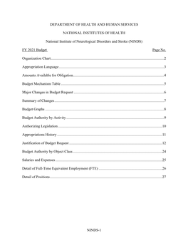 NINDS Fiscal Year 2021 Congressional Justification