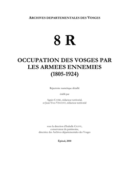 Occupation Des Vosges Par Les Armees Ennemies (1805-1924)