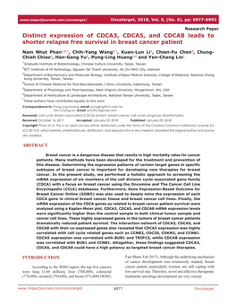 Distinct Expression of CDCA3, CDCA5, and CDCA8 Leads to Shorter Relapse Free Survival in Breast Cancer Patient