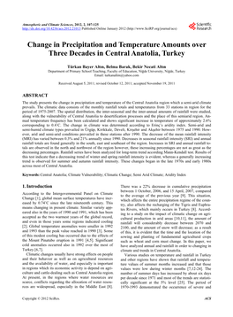 Change in Precipitation and Temperature Amounts Over Three Decades in Central Anatolia, Turkey