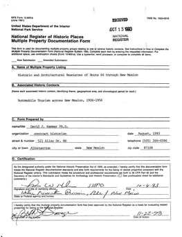Loct 1 3 National Register of Historic Places NATIONAL Multiple Property Documentation Form REGISTER