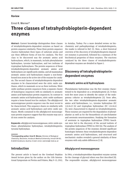 Three Classes of Tetrahydrobiopterin-Dependent Enzymes