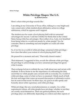 White Privilege Shapes the U.S. by Robert Jensen