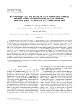 NACARENIOBSITE-(Ce) and BRITHOLITE-(Ce) in PERALKALINE GRANITES from the MORRO REDONDO COMPLEX, GRACIOSA PROVINCE, SOUTHERN BRAZIL: OCCURRENCE and COMPOSITIONAL DATA