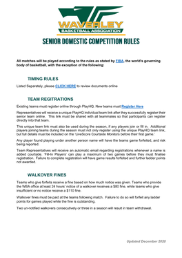 Timing Rules Team Regitrations Walkover Fines