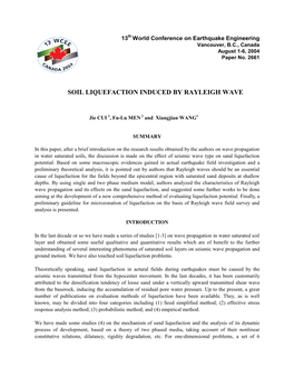 Soil Liquefaction Induced by Rayleigh Wave