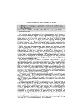 Bioprospecting As a Conservation Tool: History and 38 Background PRESTON SCOTT, WFED, 1816 Jefferson Place NW, Washington, D.C