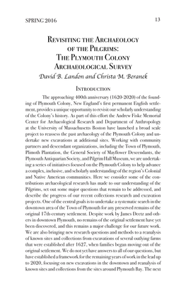 The Plymouth Colony Archaeological Survey David B