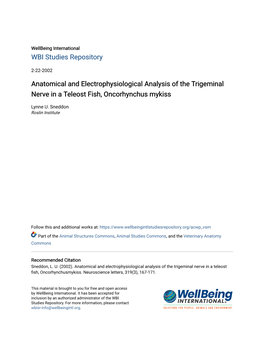 Anatomical and Electrophysiological Analysis of the Trigeminal Nerve in a Teleost Fish, Oncorhynchus Mykiss