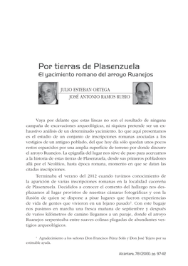 Por Tierras De Plasenzuela: El Yacimiento Romano Del Arroyo Ruanejos 99 En Tierras En La Penillanura Trujillano-Cacereña Datan Del Neolítico