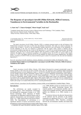 The Response of Apseudopsis Latreillii (Milne-Edwards, 1828) (Crustacea, Tanaidacea) to Environmental Variables in the Dardanelles