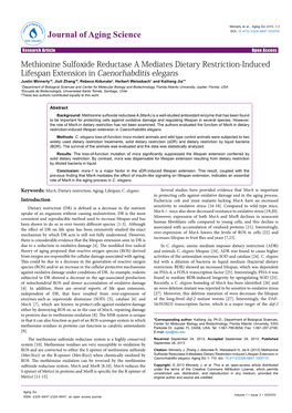 Methionine Sulfoxide Reductase a Mediates Dietary Restriction