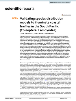 Validating Species Distribution Models to Illuminate Coastal Fireflies in The