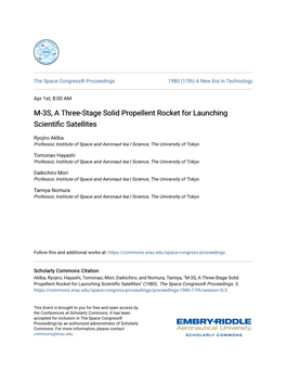 M-3S, a Three-Stage Solid Propellent Rocket for Launching Scientific Satellites