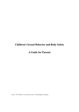 Children's Sexual Behavior and Body Safety a Guide for Parents