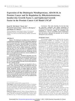 Expression of the Disintegrin Metalloprotease, ADAM-10, In