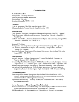 Curriculum Vitae D. Michael Crenshaw Distinguished University