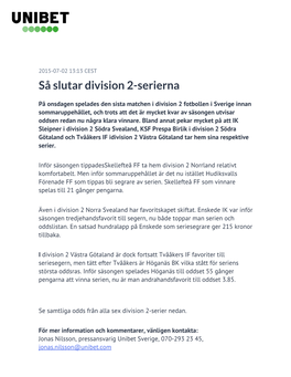 Så Slutar Division 2-Serierna