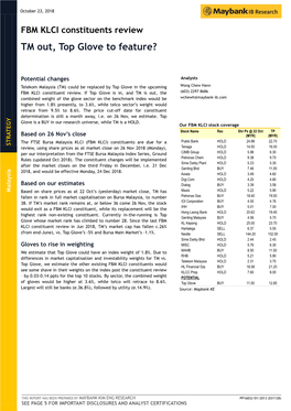 FBM KLCI Constituents Review: TM Out, Top Glove to Feature?