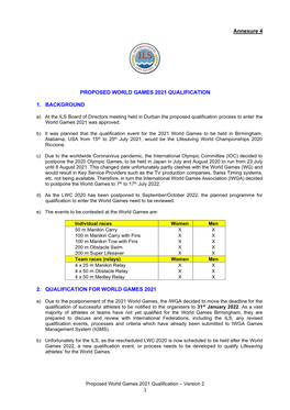 1 Annexure 4 PROPOSED WORLD GAMES 2021 QUALIFICATION 1