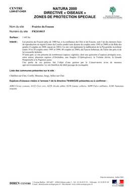 Natura 2000 Directive « Oiseaux » Zones De