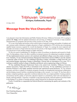 Tribhuvan University Kirtipur, Kathmandu, Nepal 21 July, 2018