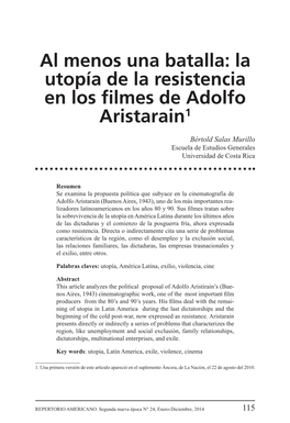 La Utopía De La Resistencia En Los Filmes De Adolfo Aristarain1