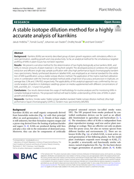 A Stable Isotope Dilution Method for a Highly Accurate Analysis of Karrikins