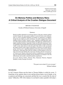 On Memory Politics and Memory Wars: a Critical Analysis of the Croatian Dialogue Document