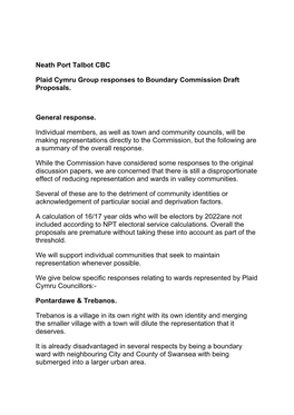 Neath Port Talbot CBC Plaid Cymru Group Responses to Boundary