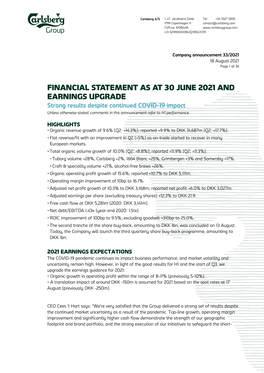H1 2021 Financial Statement and Earnings Upgrade