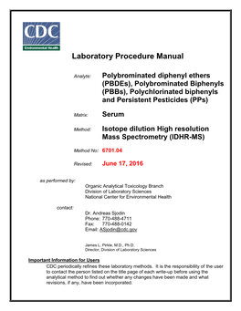 Pbdes), Polybrominated Biphenyls (Pbbs), Polychlorinated Biphenyls and Persistent Pesticides (Pps