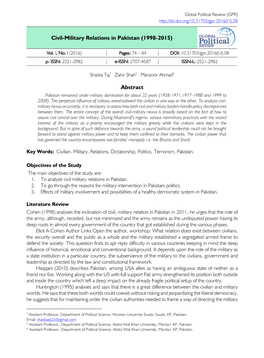 Civil-Military Relations in Pakistan (1998-2015)