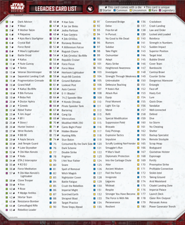 LEGACIES CARD LIST Z X Starter X Common X Uncommon X Rare X Legendary