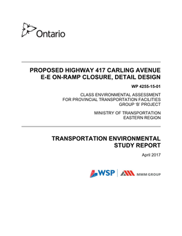 Proposed Highway 417 Carling Avenue Ee On-Ramp Closure, Detail Design