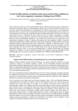 Trends in Differentiation of Student Achievement and Learning Conditions in the Czech Compulsory Education