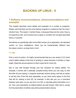 Backing up Linux - Ii