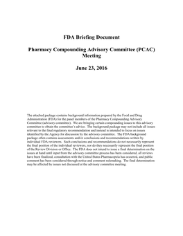 FDA Briefing Document Pharmacy Compounding Advisory Committee