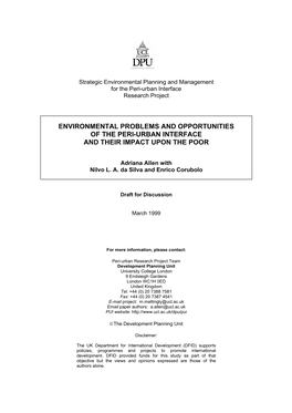 Environmental Problems and Opportunities of the Peri-Urban Interface and Their Impact Upon the Poor