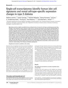 Single-Cell Transcriptomes Identify Human Islet Cell Signatures and Reveal Cell-Type–Specific Expression Changes in Type 2 Diabetes