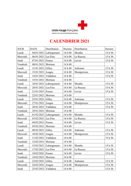 Calendrier 2021