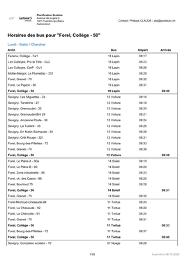 Horaires Des Bus Pour "Forel, Collège - 50"