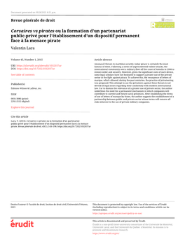 Corsaires Vs Pirates Ou La Formation D'un Partenariat Public-Privé Pour L'établissement D'un Dispositif Permanent Face